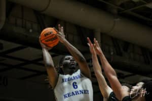 Taylor Harrell (UNK) puts up a fadeaway shot.